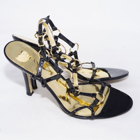 Guess by Marciano Black and Gold Strappy Heels, Size 7 - Picture 6 of 11